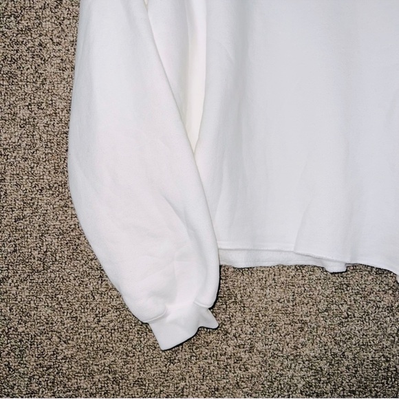 MADHAPPY Solid White Oversized Crewneck Sweatshirt w Raw Hem 100% COTTON Unisex - Picture 9 of 15